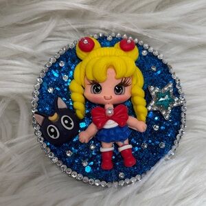 Sailor Moon Inspired Compact Mirror with Blue and Red Accents